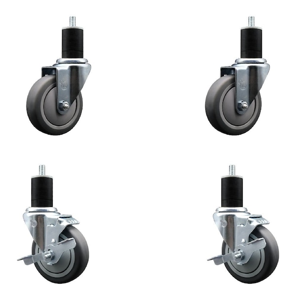 Service Caster 4'' Thermoplastic Rubber Wheel Swivel 1-3/4'' Expanding Stem Caster Set 2 Brakes, 4PK SCC-EX20S414-TPRB-2-TLB-2-134 - main